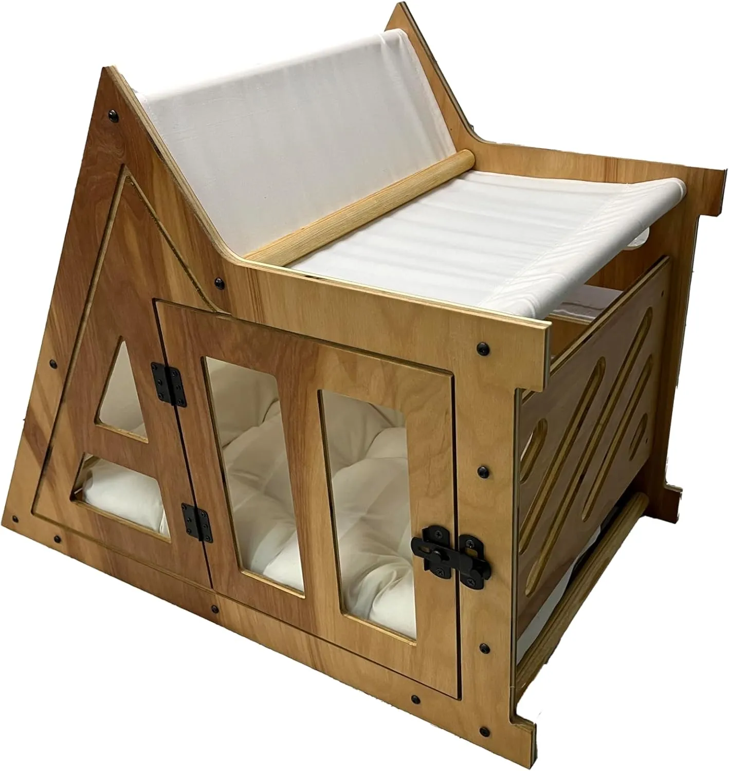 Modern Dog House Indoor, Wooden Dog Crate, Cat House, Bungalow Style Pet Furniture Cozy Bed for Cats, Dogs, Pets, Dog Kennel (Grey, Small)