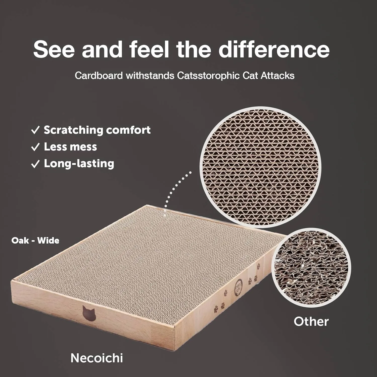 Necoichi Cardboard Cat Scratcher Bed for Indoor Cats - Cat Scratching Board (16" Wide, a.Oak Lounge)