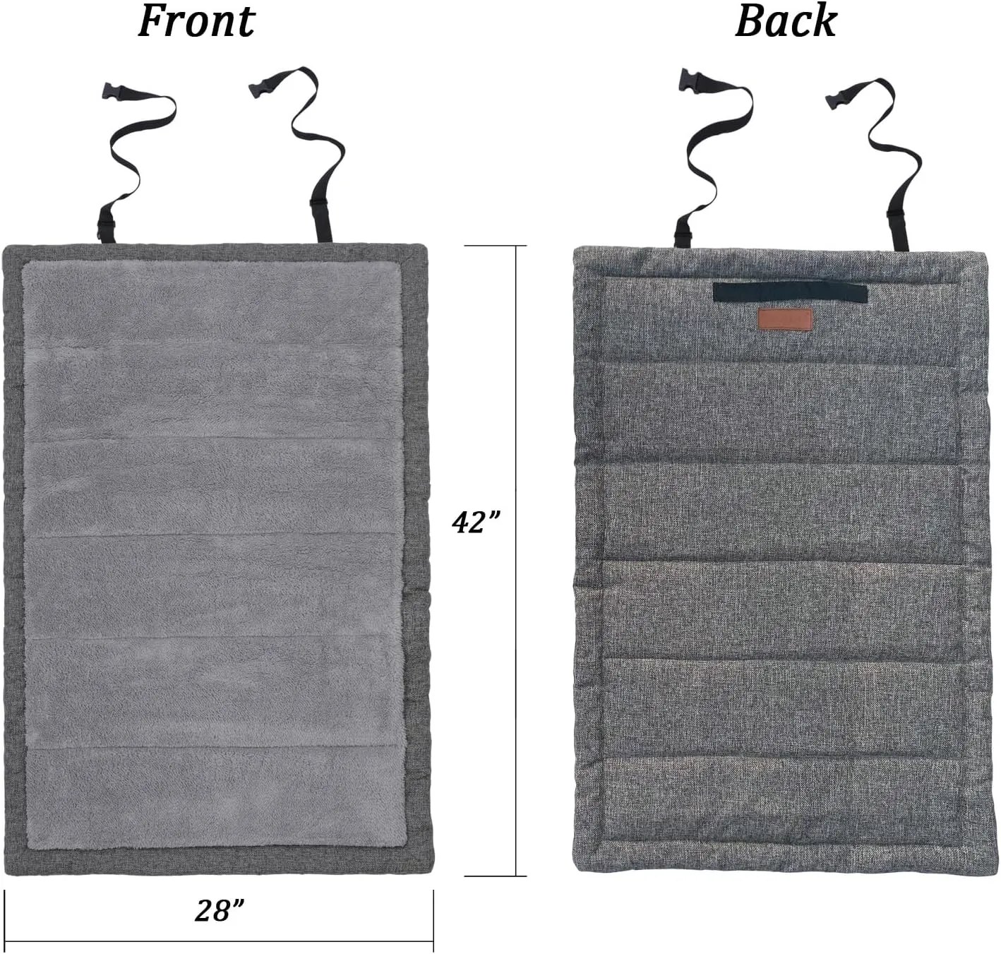 Outdoor Dog Bed, Portable Travel Mat, Rollup Pet Camping Gear, Crate Pad with Carry Handles, Super Soft, Machine Washable, 42' * 28' Grey