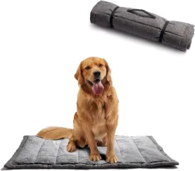 Outdoor Dog Bed, Portable Travel Mat, Rollup Pet Camping Gear, Crate Pad with Carry Handles, Super Soft, Machine Washable, 42' * 28' Grey