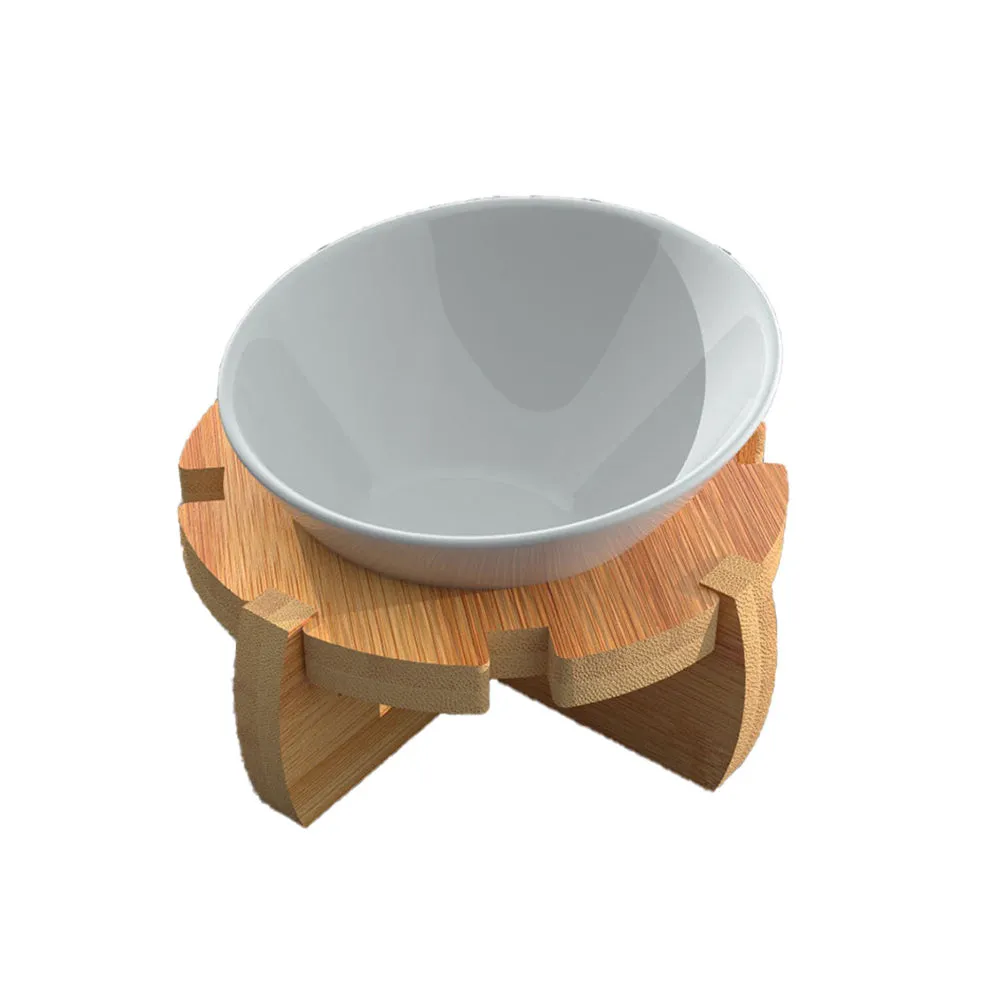 PAWS ASIA Wholesale Bamboo 15 Degree Tilted Protect Cervical Pet Ceramic Bowl