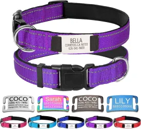 Personalized Dog Collars,Dog Collar with Engraved Name Plate ID Tags,Custom Reflective Adjustable Nylon Collar,Pet Collar for Small Medium Large Dogs,S,Deep Purple
