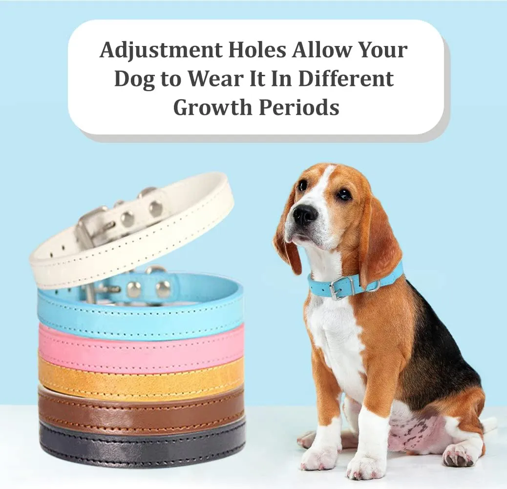 Pet Collars - Leather Small Dog Collars - 12 Color Adjustable ID Collar Identification Leather for Puppy Medium Large Breed Dogs - Neck 14~18 Inches