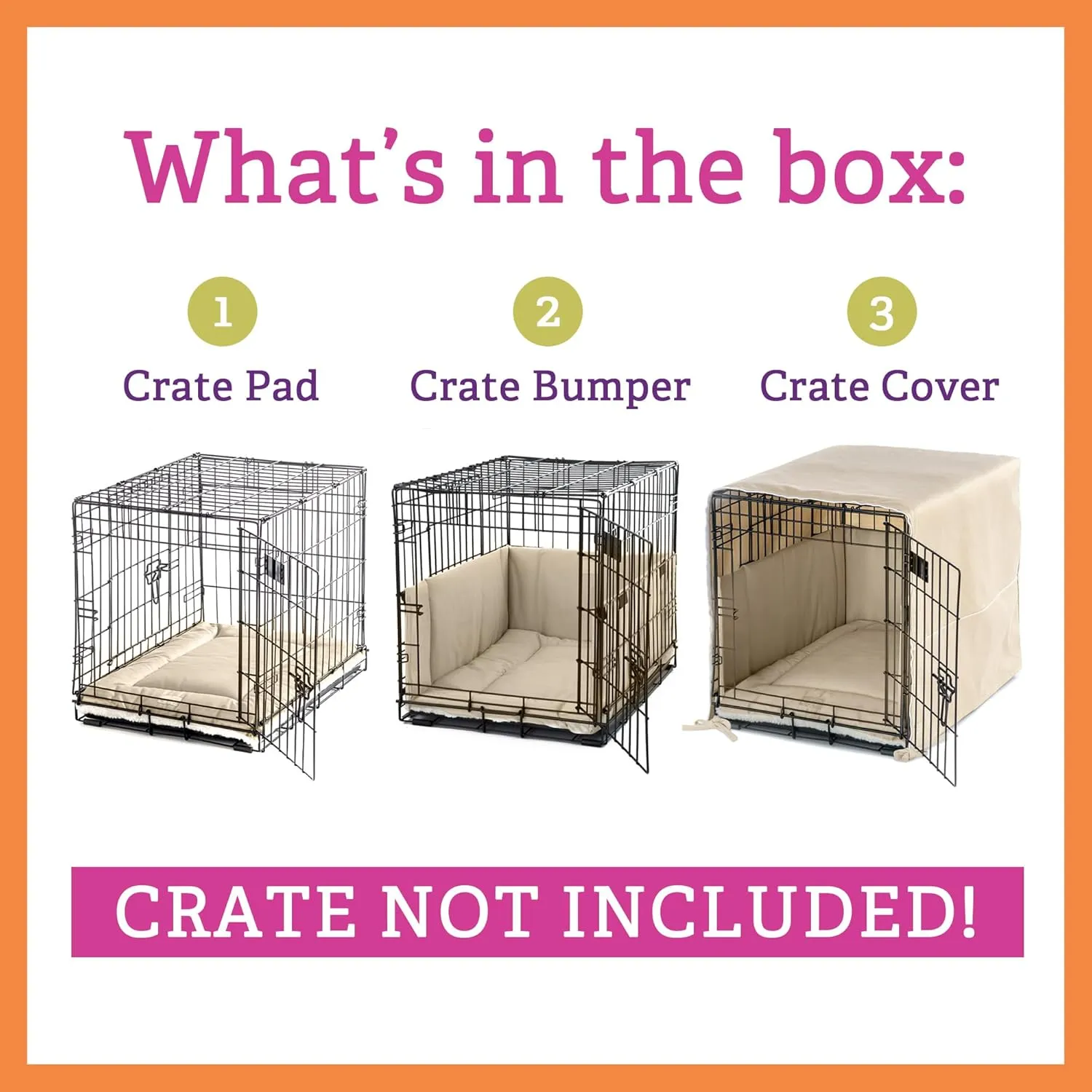 Pet Dreams 3-Piece Set Includes Dog Crate Cover, Dog Mat & Bumper Pad- Washable Kennel Bedding fits iCrate Cages 24, 30, 36, 42 Inch (Khaki, Large, 36")