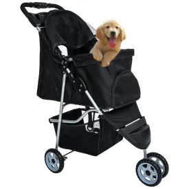 Pet Stroller, Dog Stroller Wheels Carrier Strolling Cart Waterproof Travel Folding Cart for Puppy Small-Medium Dog, Cat with Cup Holder, Locking Wheel (Black)
