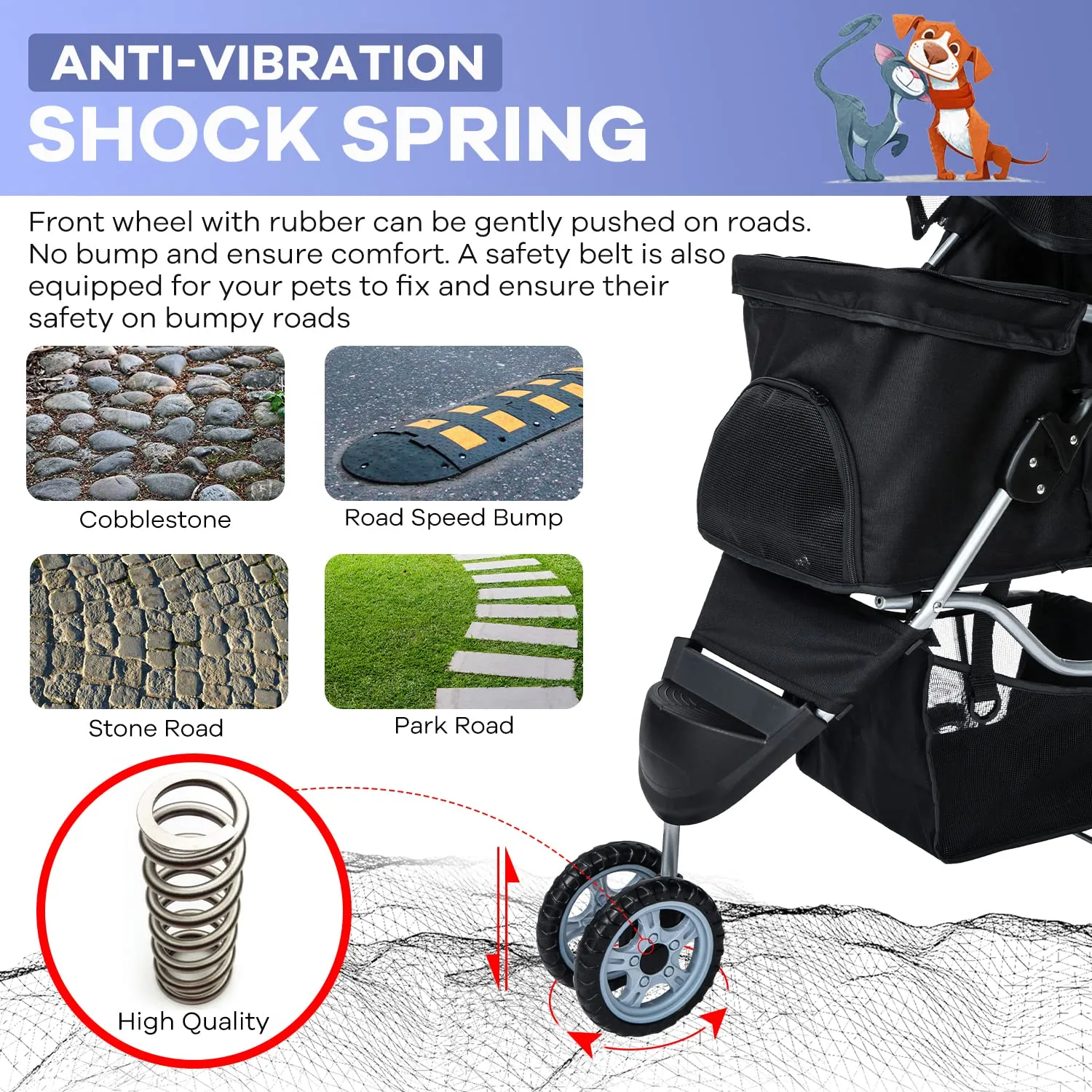 Pet Stroller, Dog Stroller Wheels Carrier Strolling Cart Waterproof Travel Folding Cart for Puppy Small-Medium Dog, Cat with Cup Holder, Locking Wheel (Black)