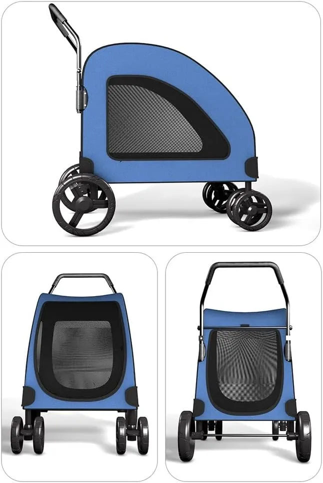 Pet Strollers for Large Medium Dogs Strolling Cart for 2 Dogs 4 Wheels Collapsible Dog Carrier Pet Stroller for Outdoor Travel Carrier Up to 121lbs (Blue) (Blue)