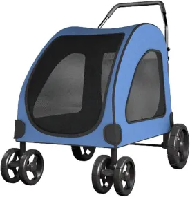 Pet Strollers for Large Medium Dogs Strolling Cart for 2 Dogs 4 Wheels Collapsible Dog Carrier Pet Stroller for Outdoor Travel Carrier Up to 121lbs (Blue) (Blue)