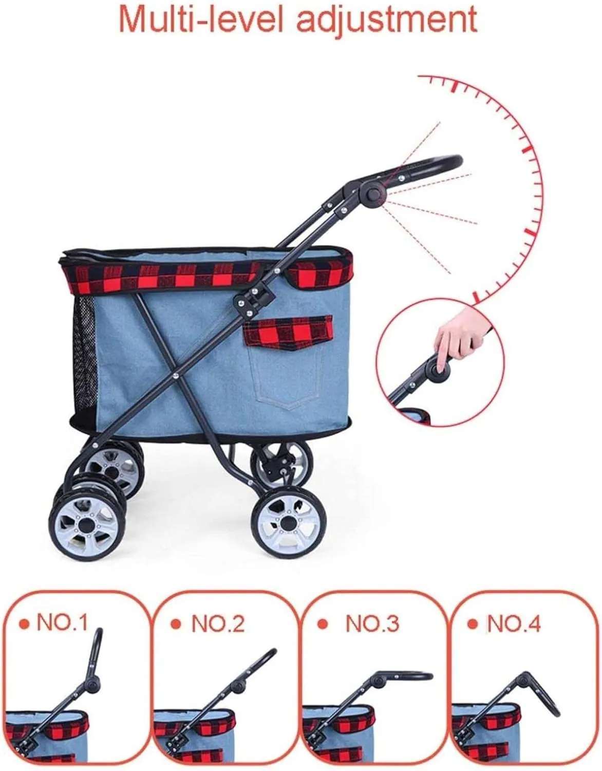 Pet Travel Stroller Detachable 25Kg Cat Pushchair Large Pram | Foldable | 4 Wheels with 2 Front Swivel Wheels and Rear Brake (Grey)