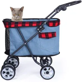Pet Travel Stroller Detachable 25Kg Cat Pushchair Large Pram | Foldable | 4 Wheels with 2 Front Swivel Wheels and Rear Brake (Grey)