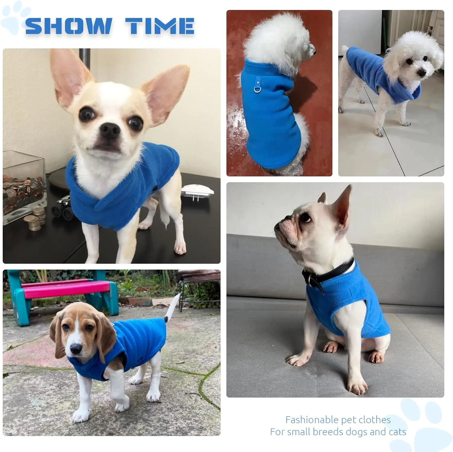PETCARE Small Dog Sweater Cat Fleece Vest Soft Dog Jacket with Leash O-Ring Winter Warm Pet Pullover Coat Puppy Clothes for Small Dogs Cats Chihuahua Apparel Shih Tzu Costume, Blue