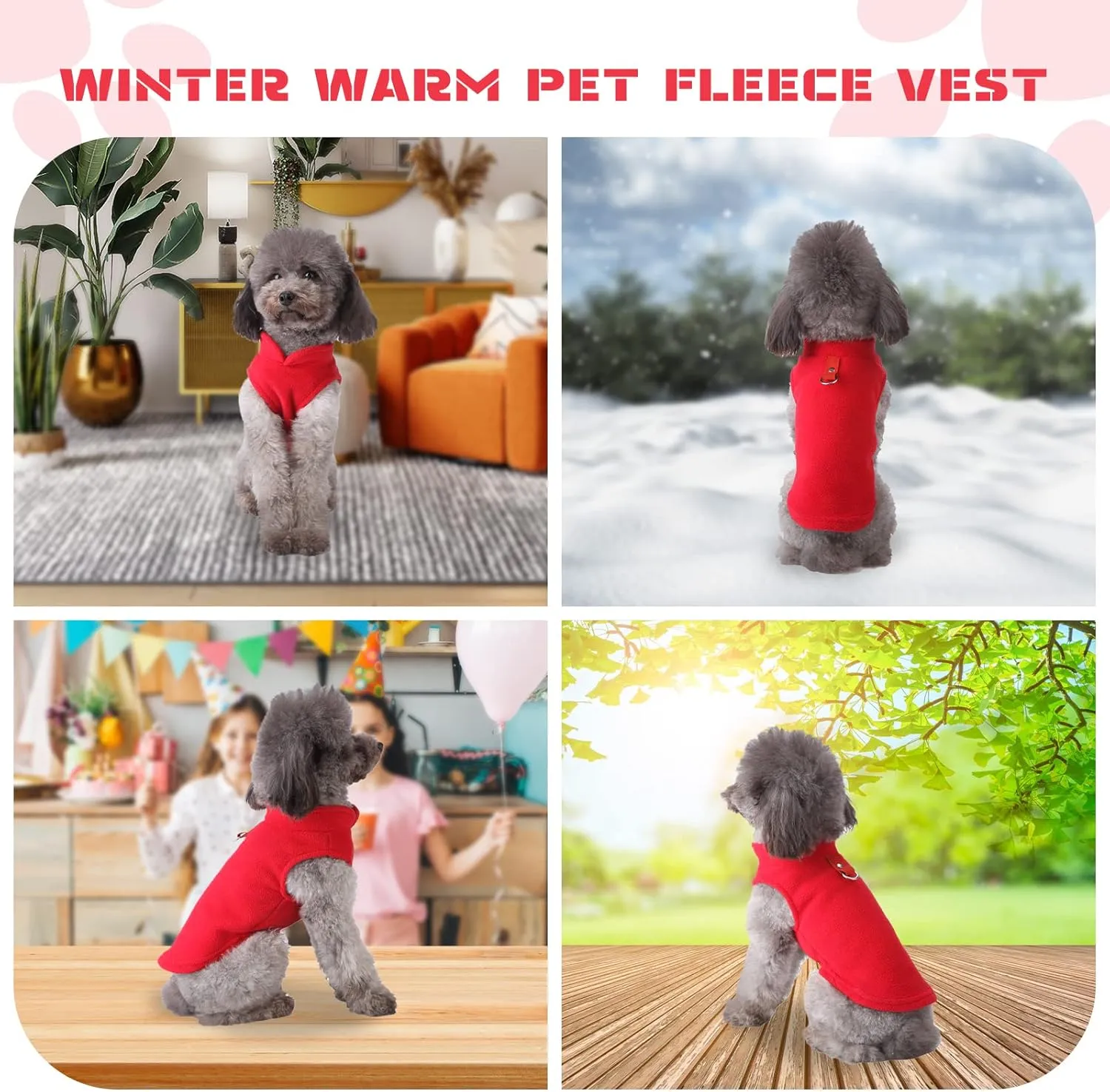 PETCARE Small Dog Sweater Cat Fleece Vest Soft Dog Jacket with Leash O-Ring Winter Warm Pet Pullover Coat Puppy Clothes for Small Dogs Cats Chihuahua Apparel Shih Tzu Costume, Red