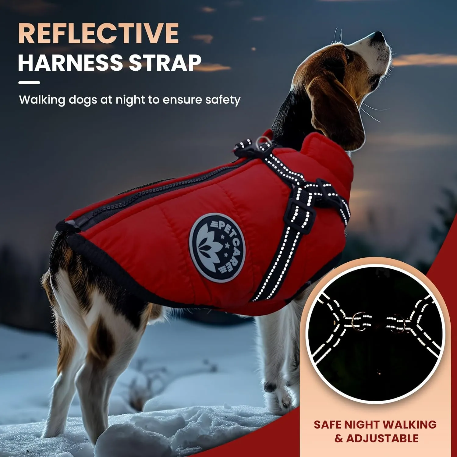 PETCARE Winter Dog Coat with Harness Built in Waterproof Dog Jackets Warm Dog Fleece Vest Windproof Dog Snow Jacket Snowsuit Reflective Dog Cold Weather Coats for Puppy Small Medium Large Dogs Cats