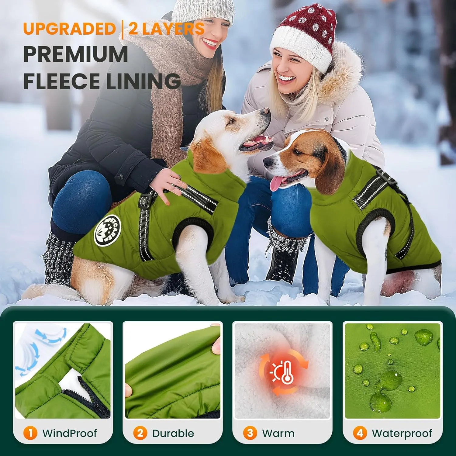 PETCARE Winter Dog Coat with Harness Built-In Waterproof Jacket, Warm Fleece Vest, Windproof Snow Jacket, Reflective, Cold Weather Coats for Puppy, Small, Medium, Large Dogs, Cats