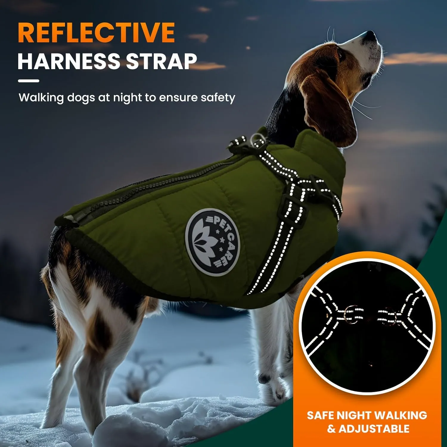 PETCARE Winter Dog Coat with Harness Built-In Waterproof Jacket, Warm Fleece Vest, Windproof Snow Jacket, Reflective, Cold Weather Coats for Puppy, Small, Medium, Large Dogs, Cats