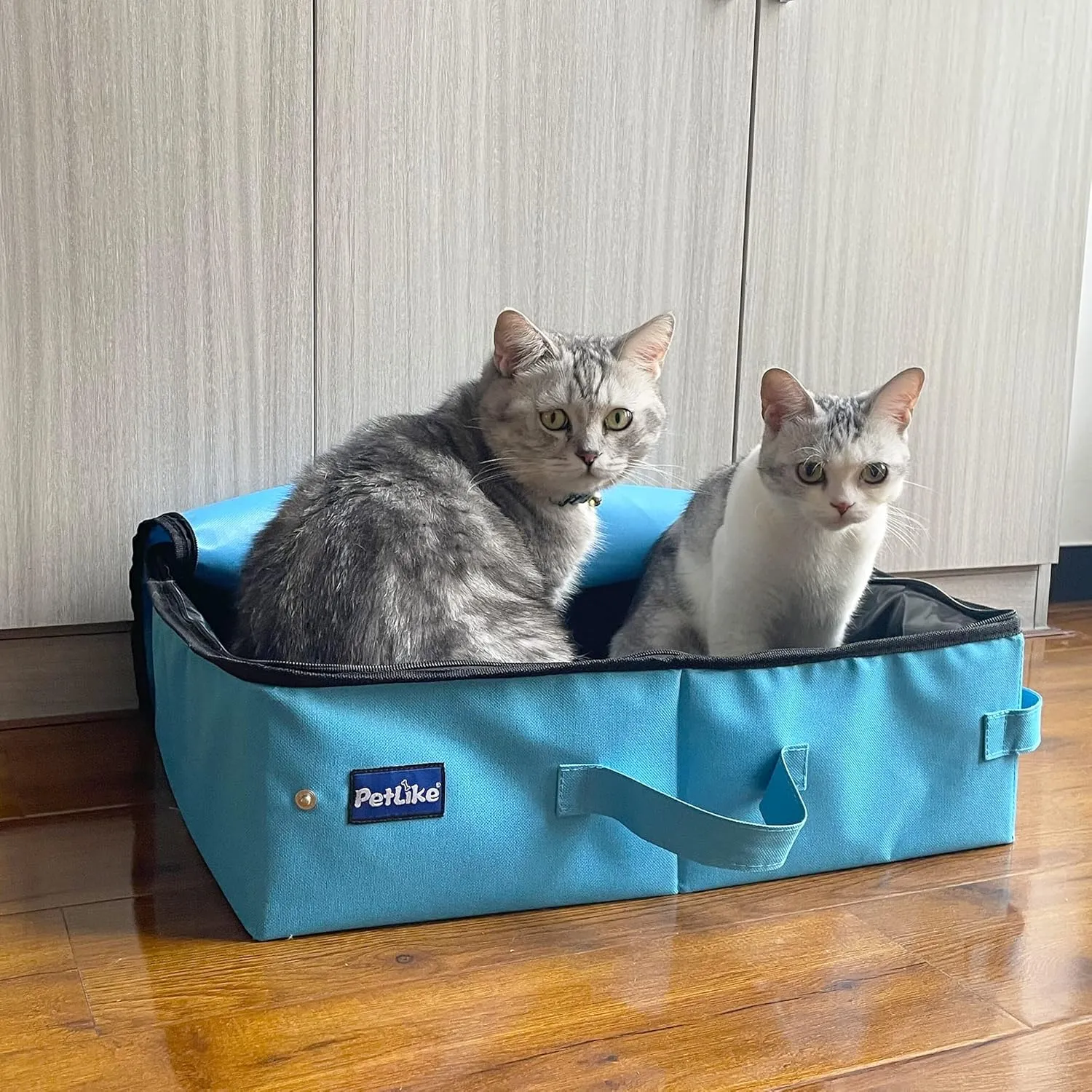 PetLike Travel Cat Litter Box, Leak-Proof Portable Litter Box, Collapsible Toilet Tray Carrier for Small Medium Cats (Large, Aqua Set)