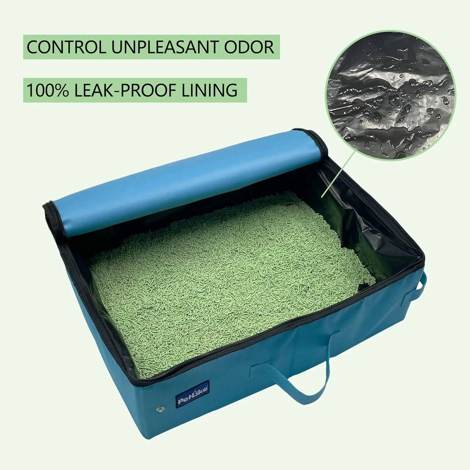 PetLike Travel Cat Litter Box, Leak-Proof Portable Litter Box, Collapsible Toilet Tray Carrier for Small Medium Cats (Large, Aqua Set)