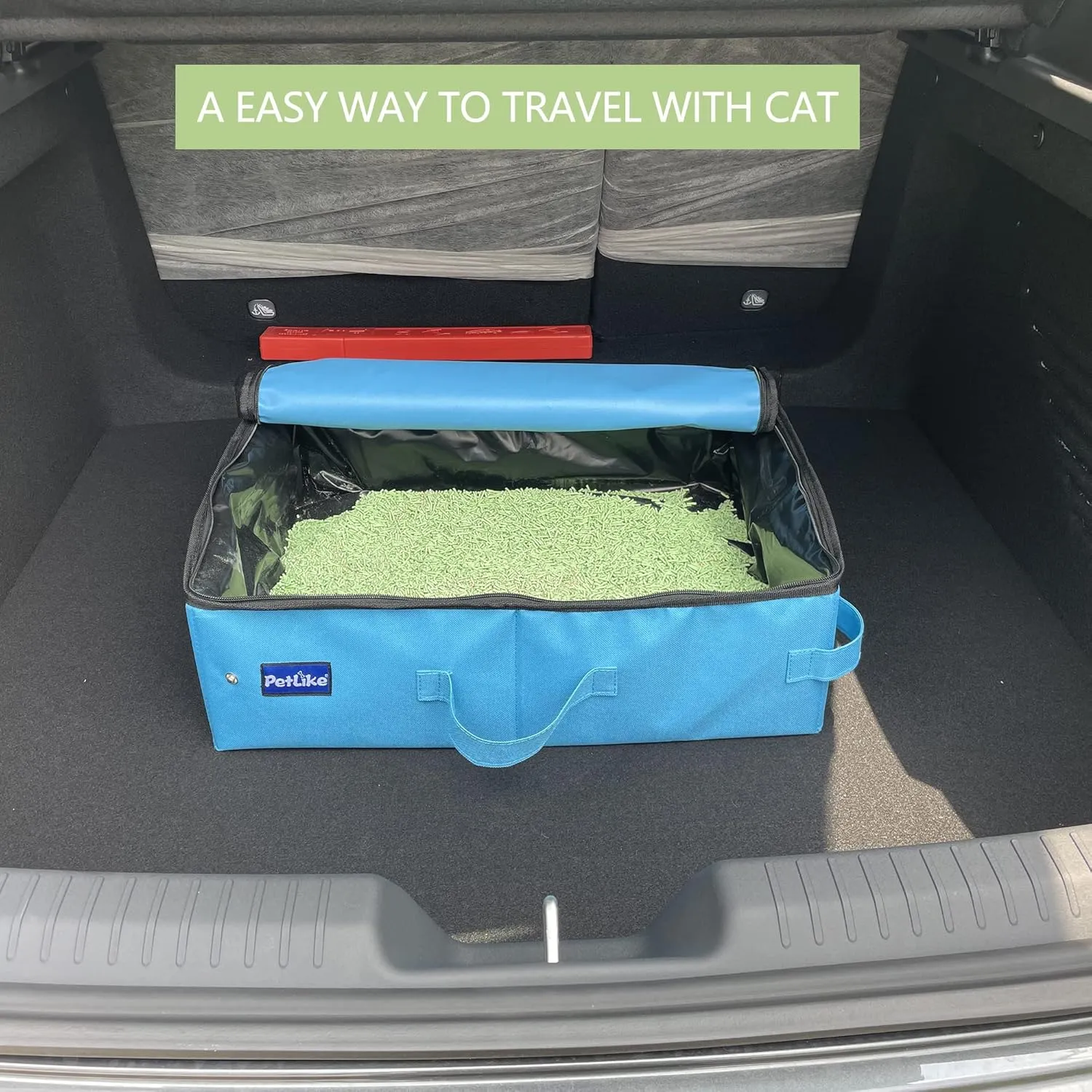 PetLike Travel Cat Litter Box, Leak-Proof Portable Litter Box, Collapsible Toilet Tray Carrier for Small Medium Cats (Large, Aqua Set)