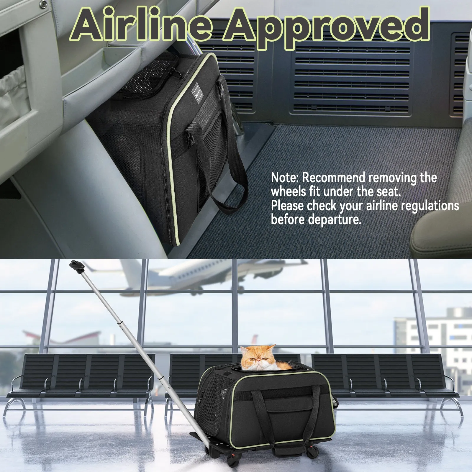 PETSFIT Airline Pet Carrier With Wheels