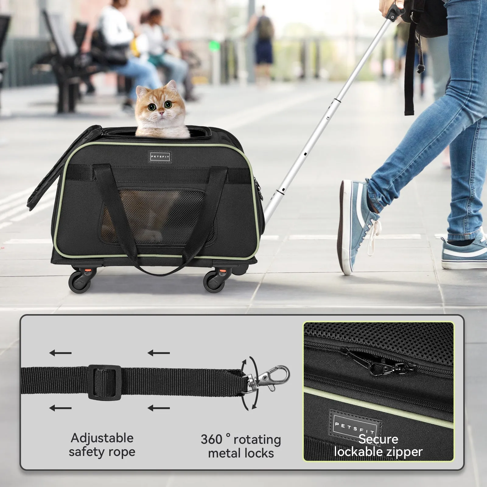 PETSFIT Airline Pet Carrier With Wheels