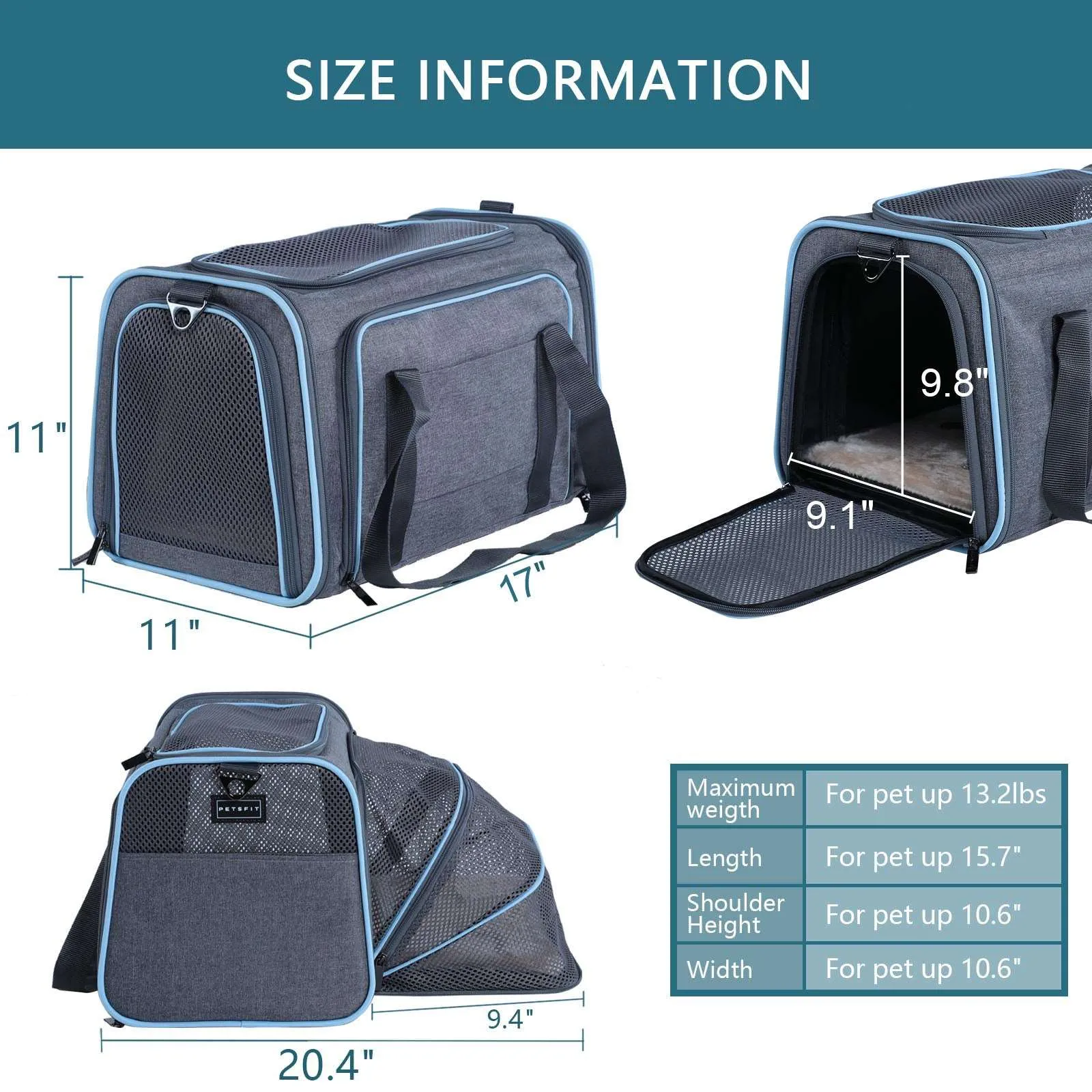 PETSFIT Cat Carrier Dog Carrier Expandable