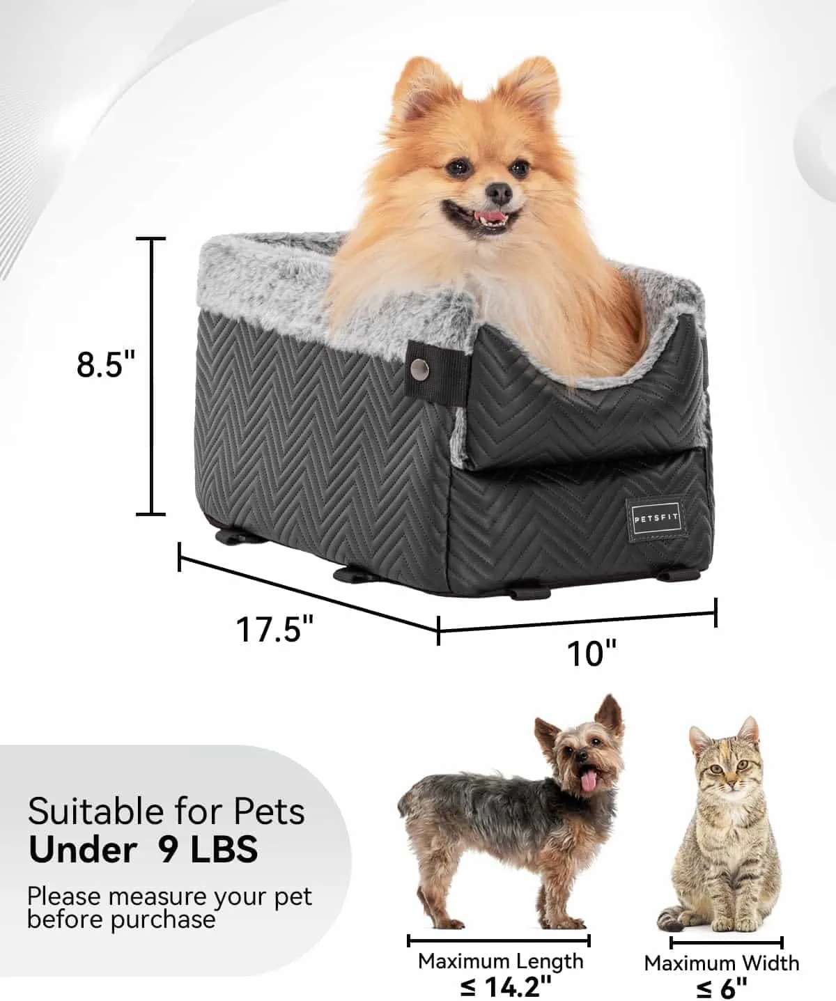 PETSFIT Dog Car Seat Center Console Up to 9 Lbs Black