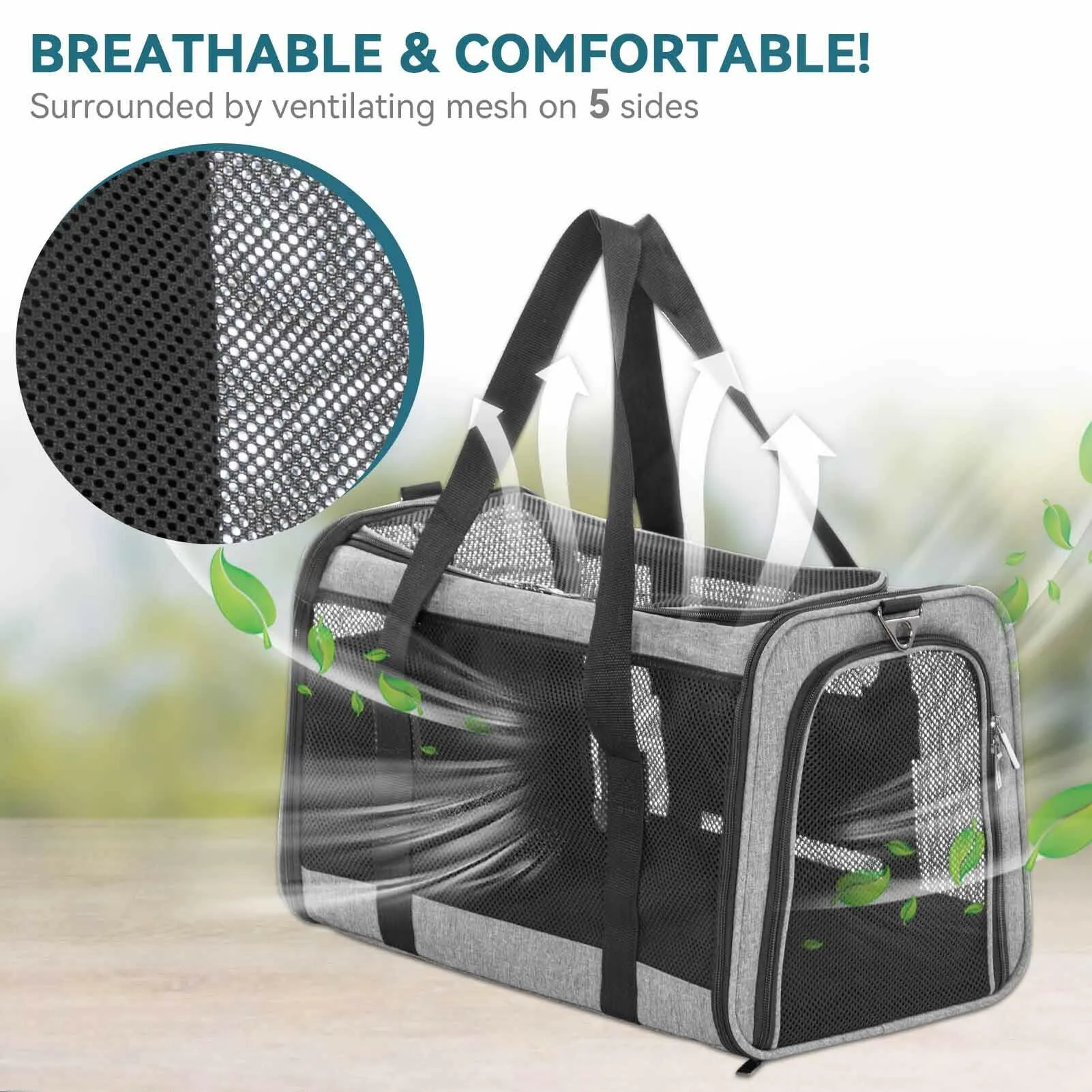 PETSFIT Large Capacity Lightweight Washable Soft-Sided Pet Travel Carrier