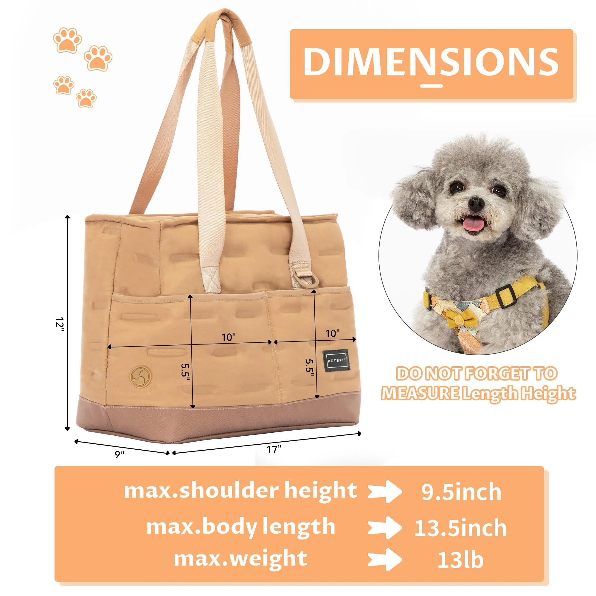 PETSFIT Small Dog Purse Carrier Tote with Adjustable Safety Leashs