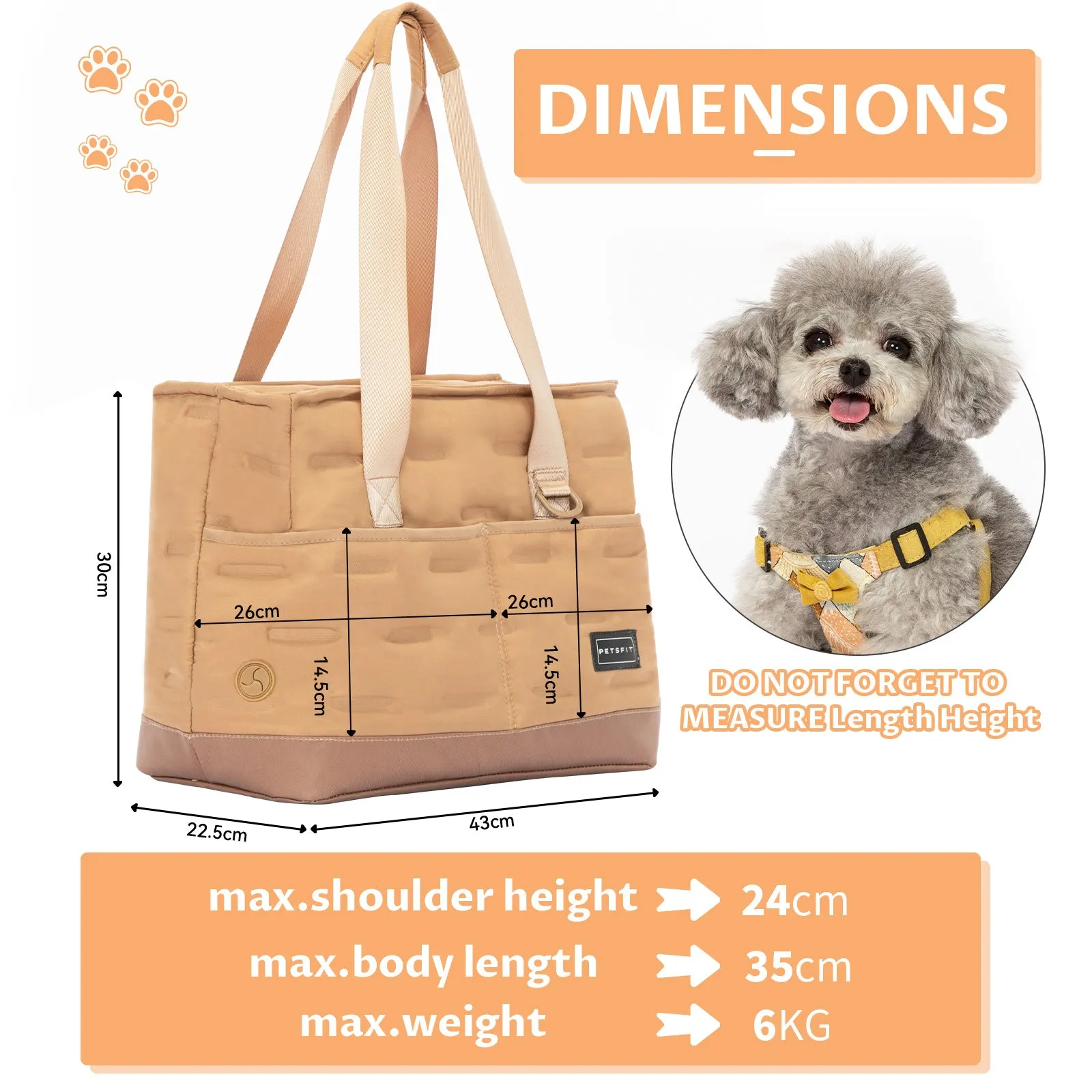 PETSFIT Small Dog Purse Carrier Tote with Adjustable Safety Leashs