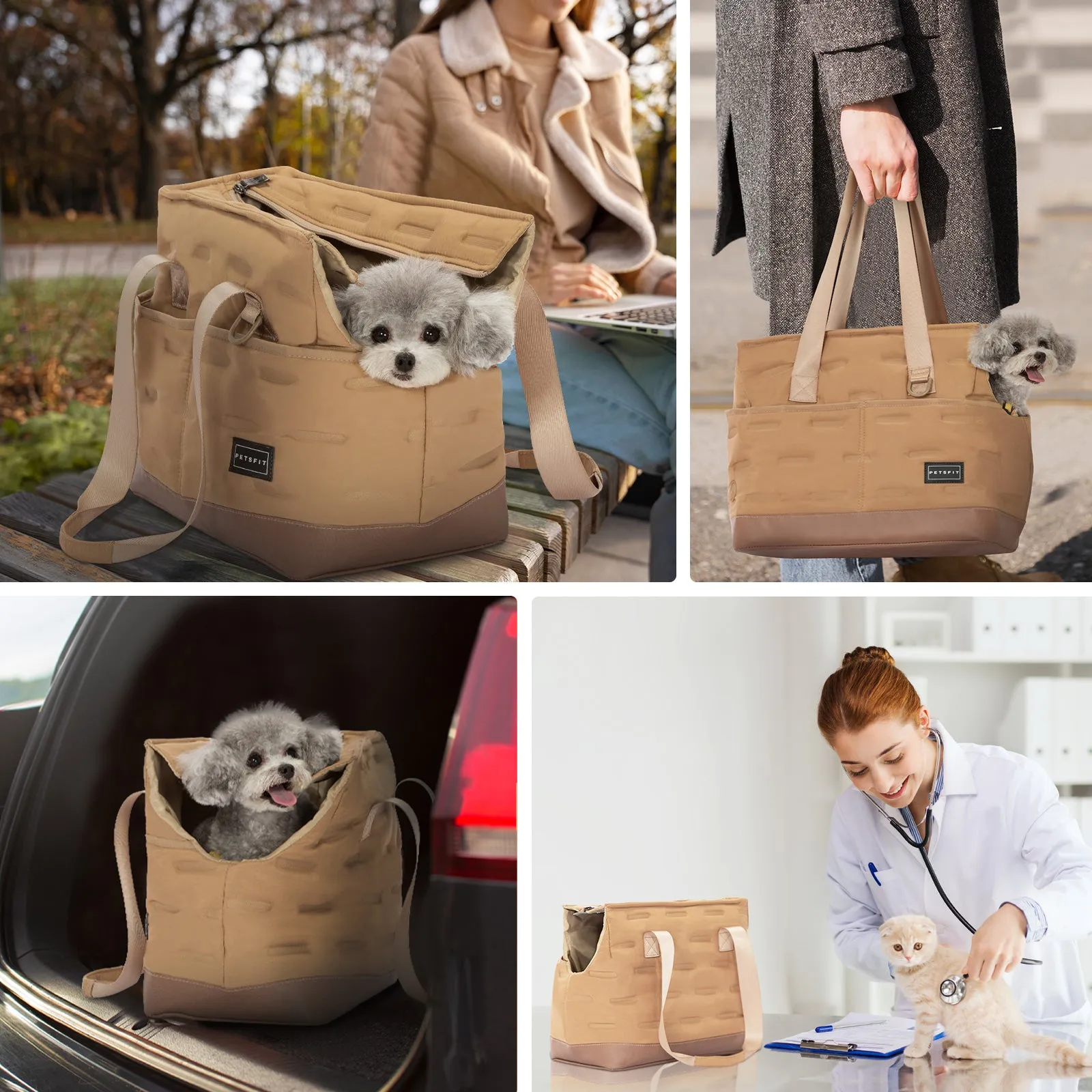 PETSFIT Small Dog Purse Carrier Tote with Adjustable Safety Leashs