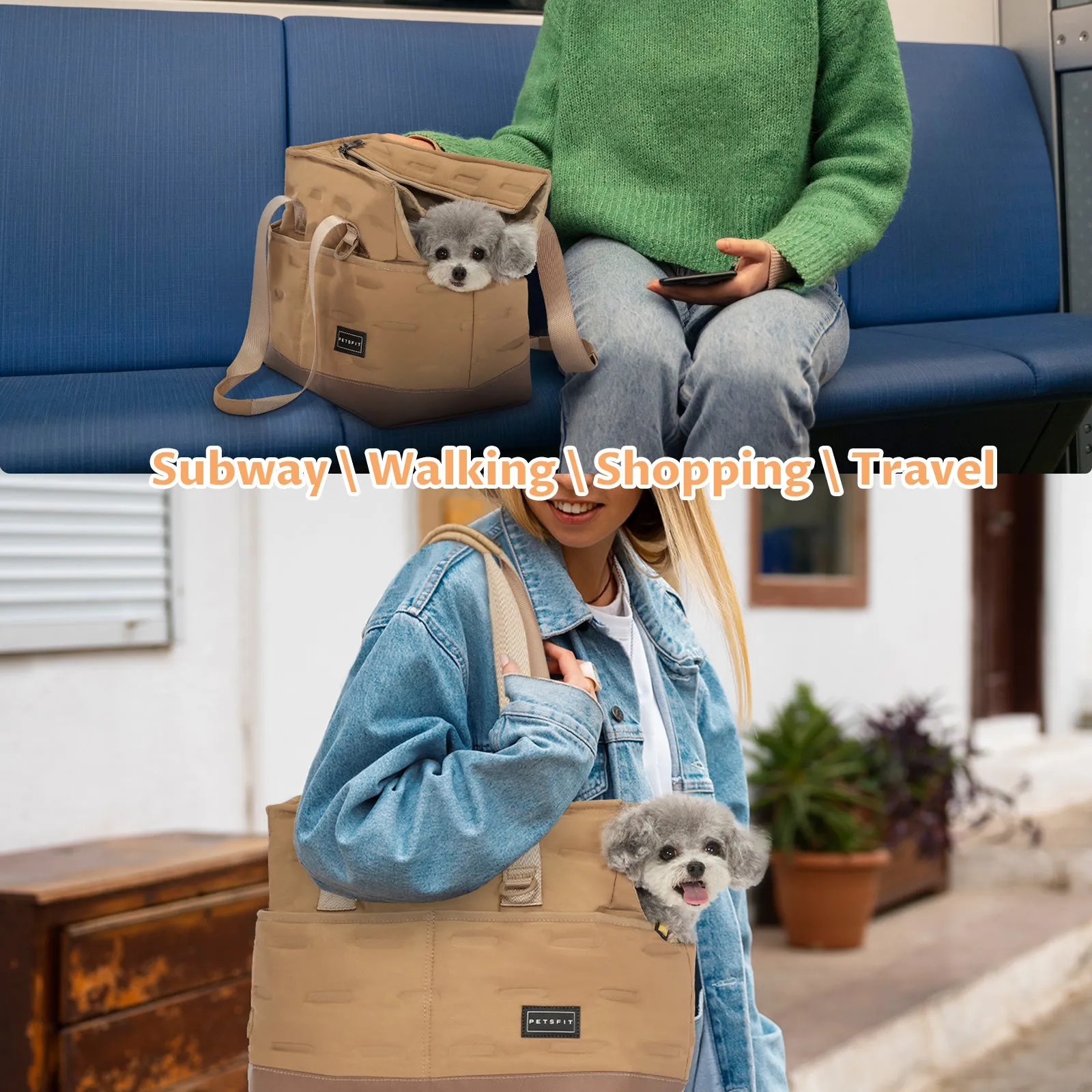 PETSFIT Small Dog Purse Carrier Tote with Adjustable Safety Leashs