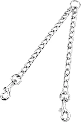 Pettom Heavy Duty 2 Way Dog Lead Metal Chain Double Pet Clip Leash Coupler 360 Swivel No Tangle Dog Walking & Training Leash (L 4.0mm*70cm, Silver)