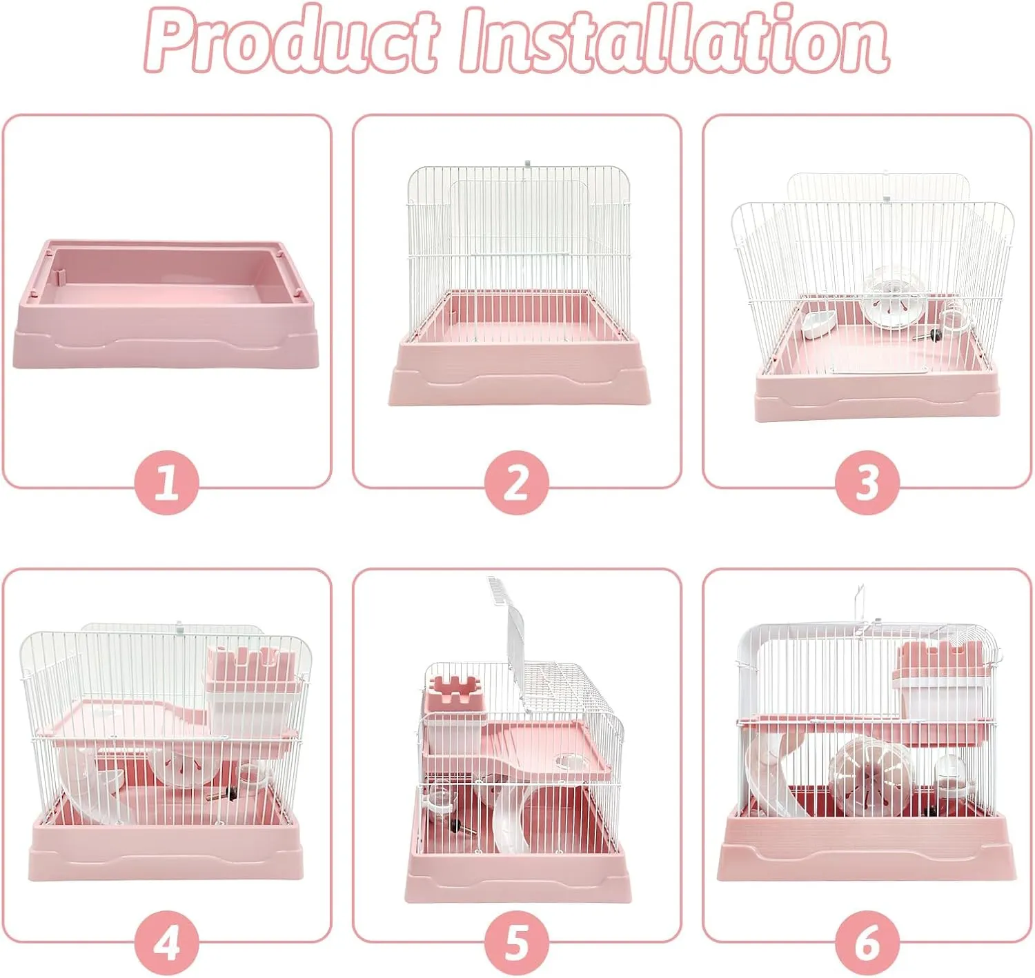 PINVNBY 2-Tier Dwarf Hamster Cage, Travel Portable Mouse Cage Gerbil Cages and Habitats Small Animal Carrier with Castle House Running Exercise Wheels, Water Bottle and Food Dis
