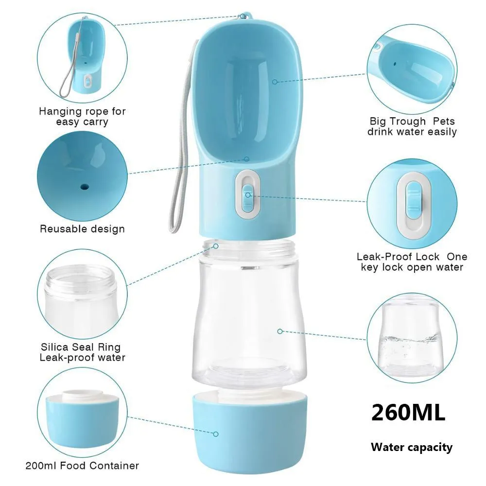 Portable Dog Water Bottle with Food Compartment