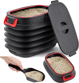 Portable Litter Storage Container with 1 Shovel Leakproof Multi Purpose Sealable Retractable Bucket with Airtight Lids Handle Leakproof Telescopic Cat Litter Container with Wheels for Bin
