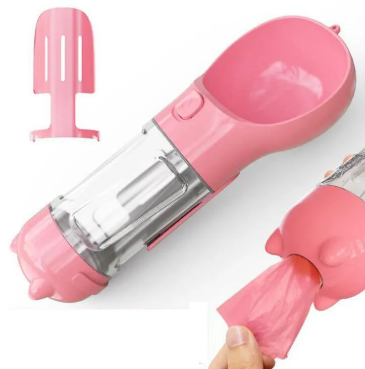 Portable-Travel Pet-Dog Accessories-Dispenser Lightweight - 4 in1 Leakproof Dog Water Bottle Dispenser with Garbage Bag, Scooper and Food Container fo