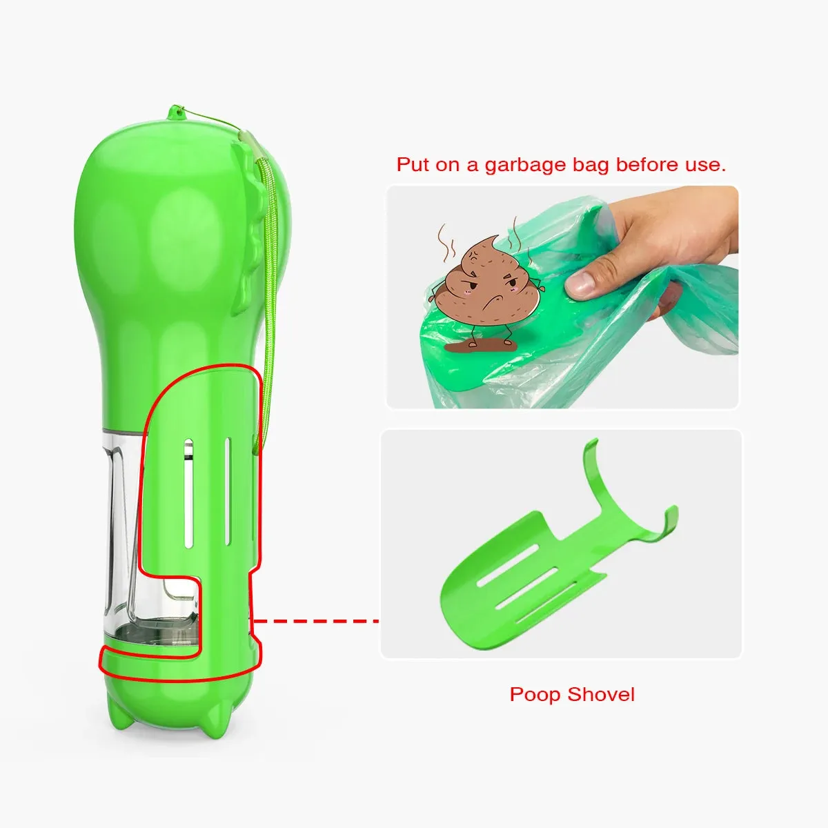 Portable-Travel Pet-Dog Accessories-Dispenser Lightweight - 4 in1 Leakproof Dog Water Bottle Dispenser with Garbage Bag, Scooper and Food Container fo