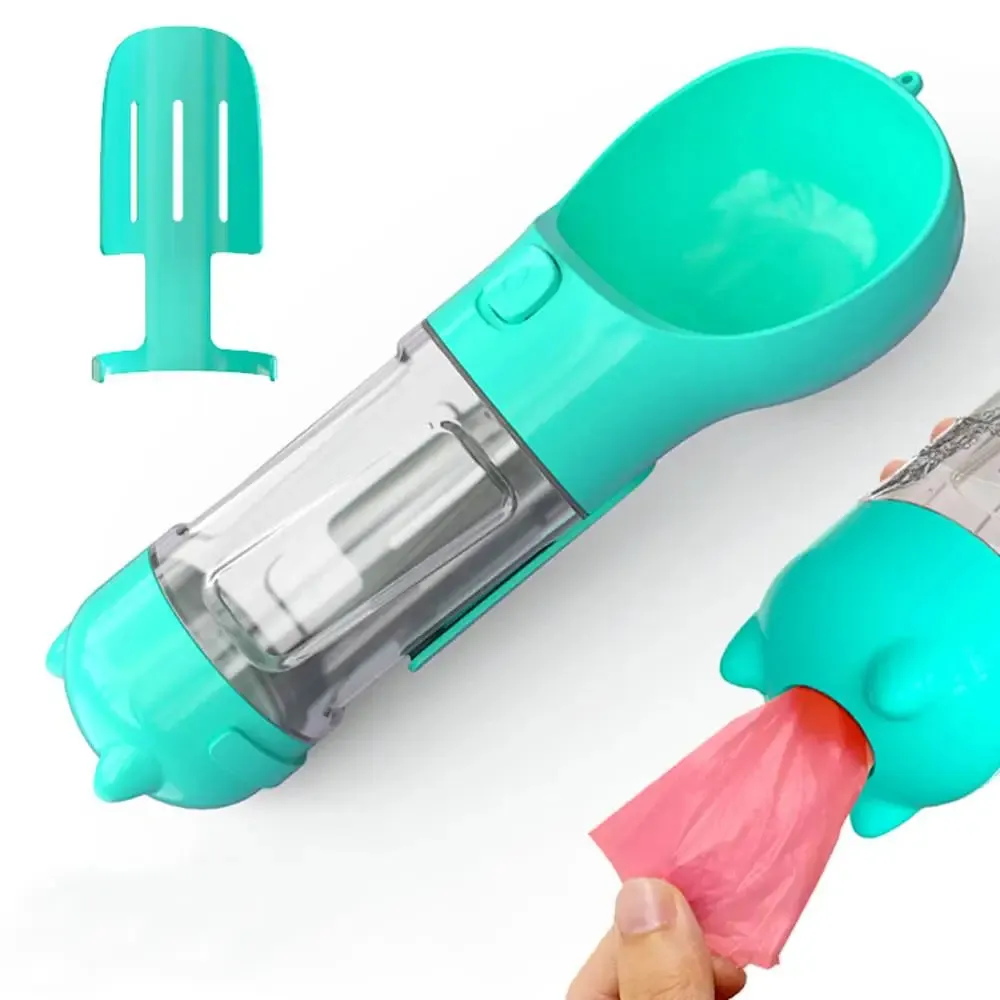 Portable-Travel Pet-Dog Accessories-Dispenser Lightweight - 4 in1 Leakproof Dog Water Bottle Dispenser with Garbage Bag, Scooper and Food Container fo