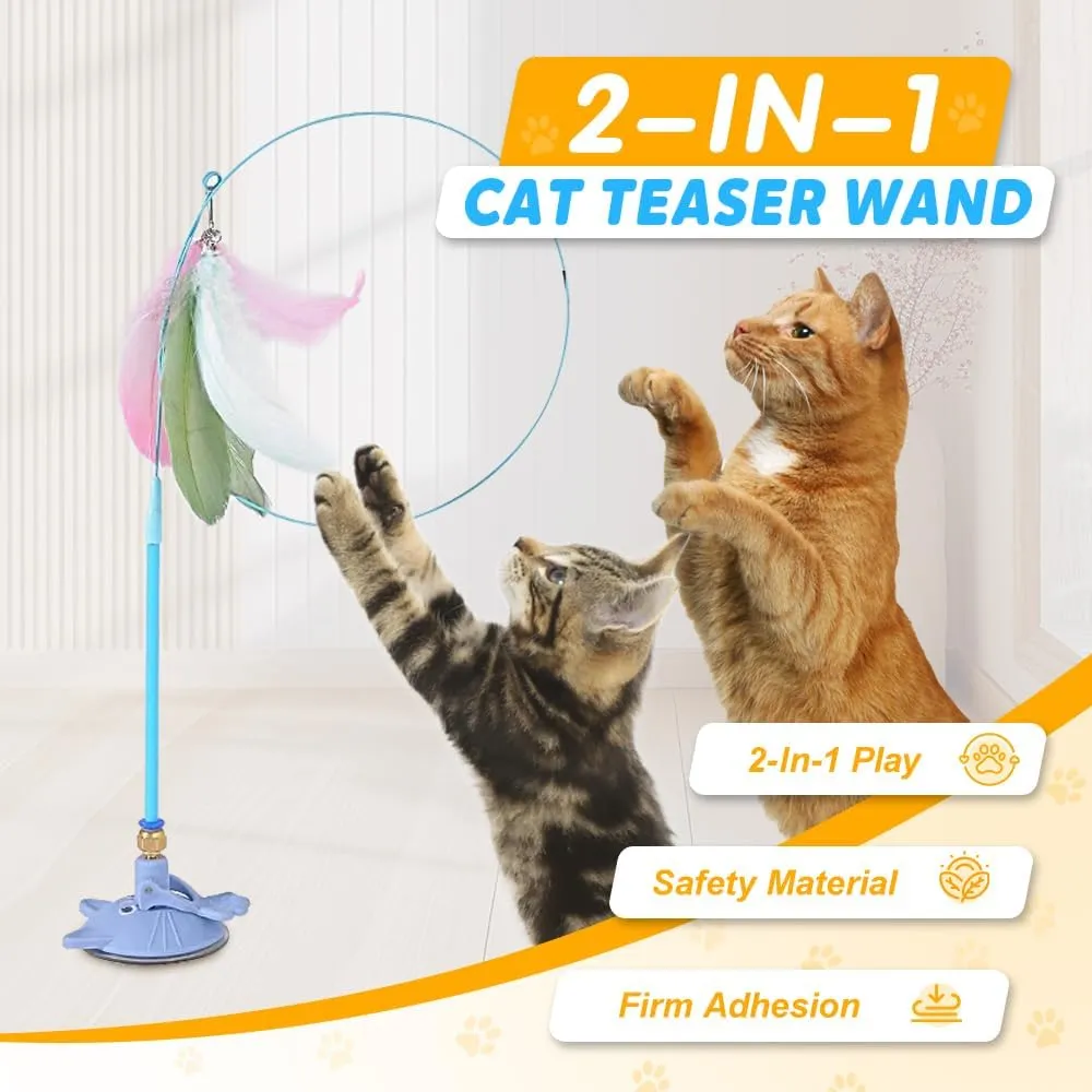 Puff Pet MeowMastery Toy, MeowMastery Cat Toy, with Colorful Replacement Feathers, Interactive Cat Teaser, Exercise and Entertainment for Active Felines (Black)