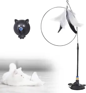Puff Pet MeowMastery Toy, MeowMastery Cat Toy, with Colorful Replacement Feathers, Interactive Cat Teaser, Exercise and Entertainment for Active Felines (Black)