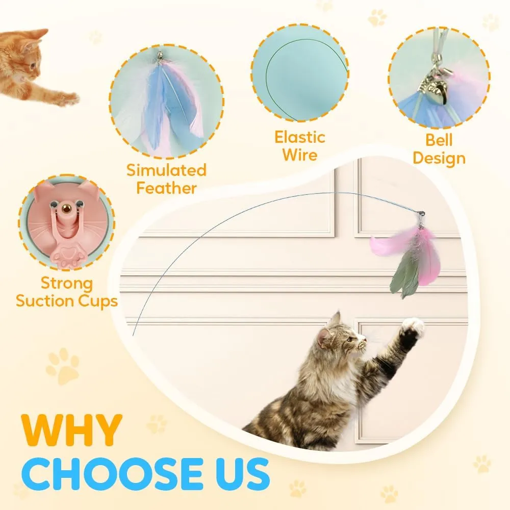 Puff Pet MeowMastery Toy, MeowMastery Cat Toy, with Colorful Replacement Feathers, Interactive Cat Teaser, Exercise and Entertainment for Active Felines (Black)