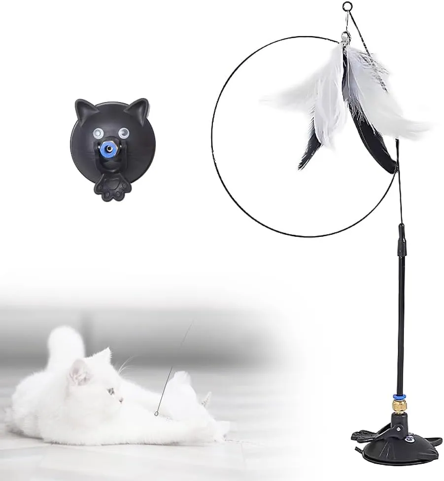 Puff Pet MeowMastery Toy, MeowMastery Cat Toy, with Colorful Replacement Feathers, Interactive Cat Teaser, Exercise and Entertainment for Active Felines (Black)