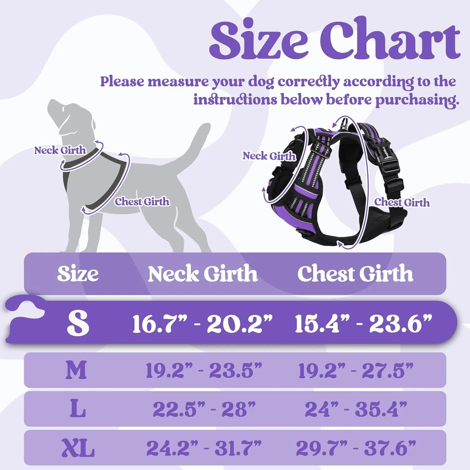 rabbitgoo Dog Harness Small Sized, No Pull Pet Harness with 3 Buckles, Adjustable Soft Padded Pooch Vest with Instant Control Handle, Easy Walking Reflective Pet Vest for Small Dogs, Purple, S