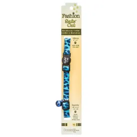 Safe Cat Adjustable Breakaway Cat Collar - Blue Leopard - For Necks 8"-12" - (3/8" Wide)