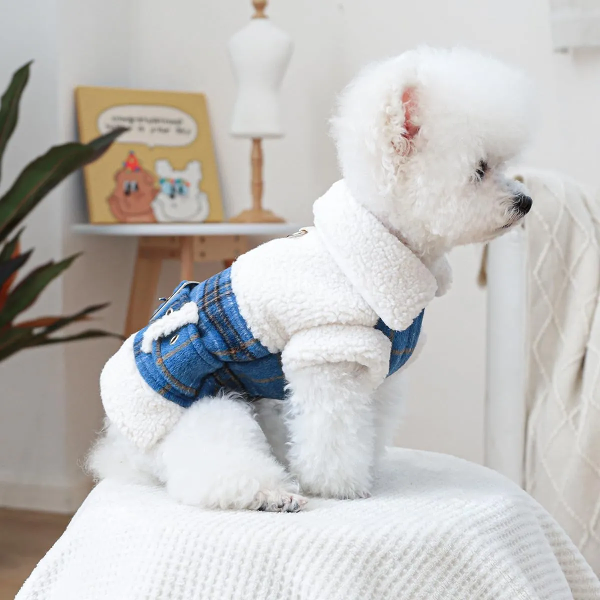 Small Dog Winter Denim Jacket Fleece Lined Puppy Cute Jean Clothes Cold Weather Dog Cozy Warm Coats Chihuahua Yorkie Stylish Clothes Christmas Holiday Birthday Dog Outfits