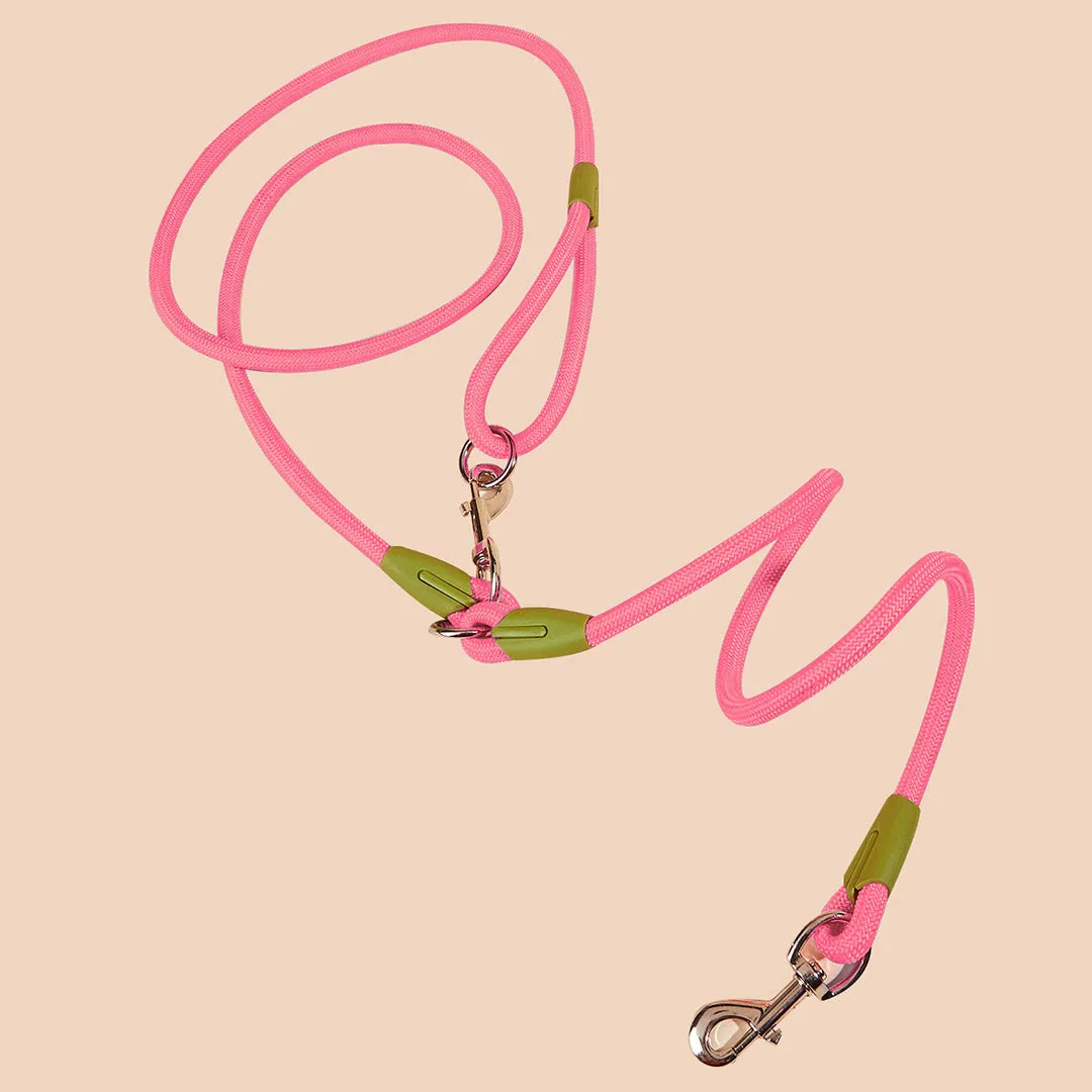 SOGA 220cm Multifunction Hands Free Rope Pet Cat Dog Puppy Double Ended Leash for Walking Training Tracking Obedience Pink