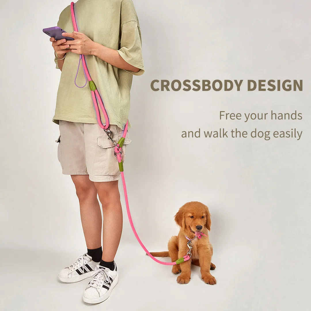 SOGA 220cm Multifunction Hands Free Rope Pet Cat Dog Puppy Double Ended Leash for Walking Training Tracking Obedience Pink