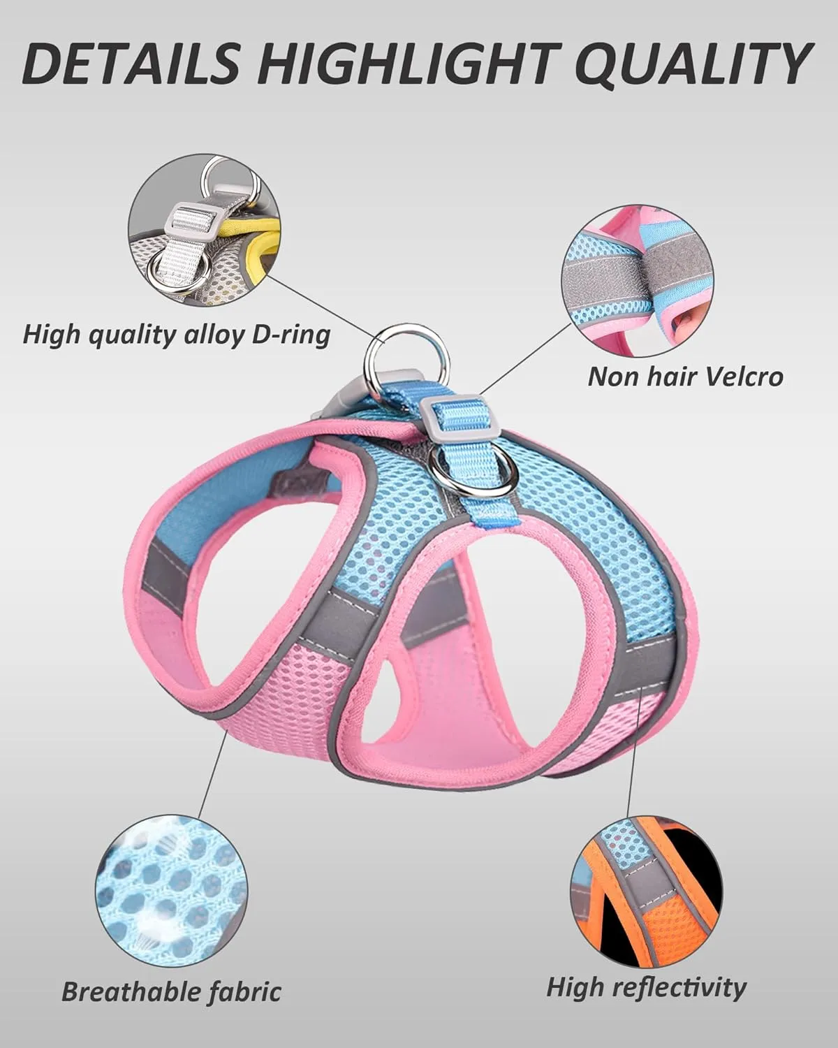 Solmoony Soft Mesh Dog Harness and Leash Set for Small Medium Dogs, Step in Adjustable with Padded Vest (S, Pink)