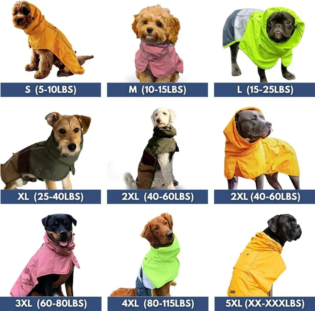 Spark Paws Dog Raincoat, Waterproof Windproof Rain Jacket, for Small Medium Large Extra Large Dogs, Reflective Breathable Full-Body Coverage Dry Suit - Orange - 3XL