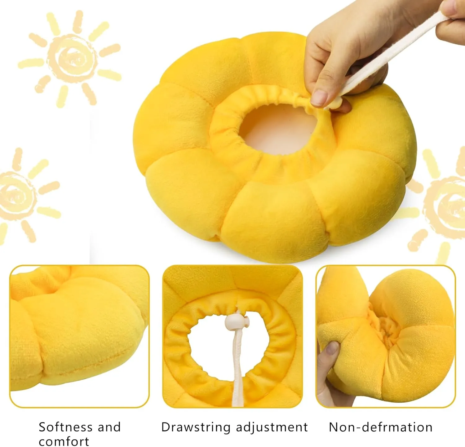 Sunflower Cat Recovery Cone, Adjustable Pet Elizabethan Collar for Cats &Puppy, Soft Cone for Cats After Surgery to Stop Licking, Cat Neck Pillow for Sleeping, Easy to Clean (Yellow, S)